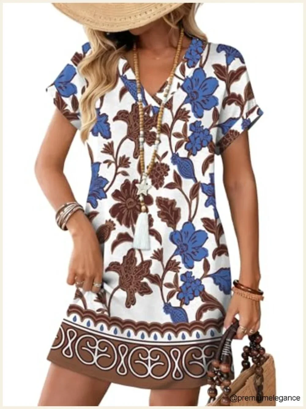 Casual Tshirt Dress for Women Midi Summer Beach Vacation V-Neck Short Sleeve